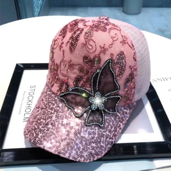 Baseball Cap with Rhinestone Butterfly Decor Casual Fashion - Picture 1 of 9